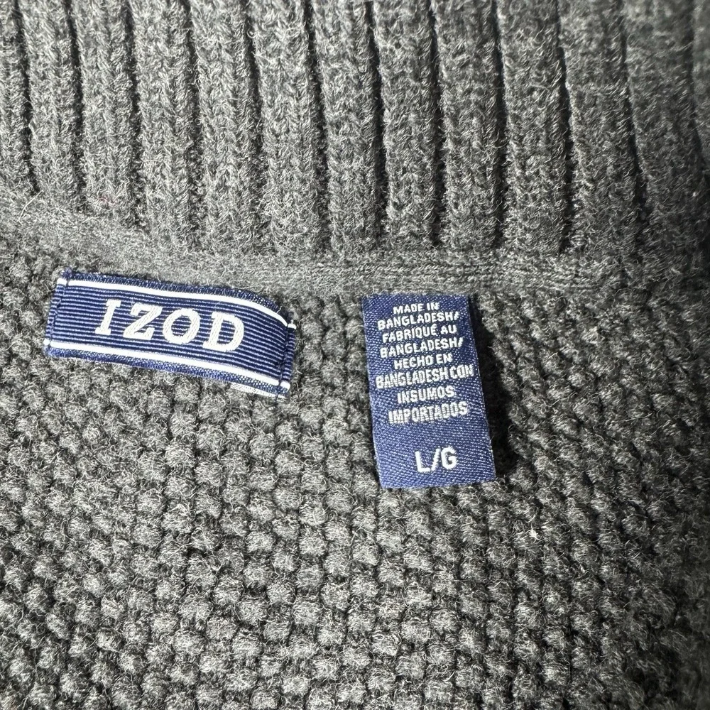 IZOD Men's Large Gray Fair Isle 1/4 Zip Cotton Blend Pullover Sweater